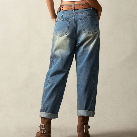 Medium Wash Patch Cuff Denim Jeans - Picture 2 of 7